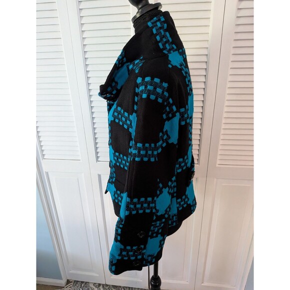 Eccoci Wool/Cashmere Jacket Womens 10 Turquoise Black Plaid Double Breasted Chic - Picture 8 of 13